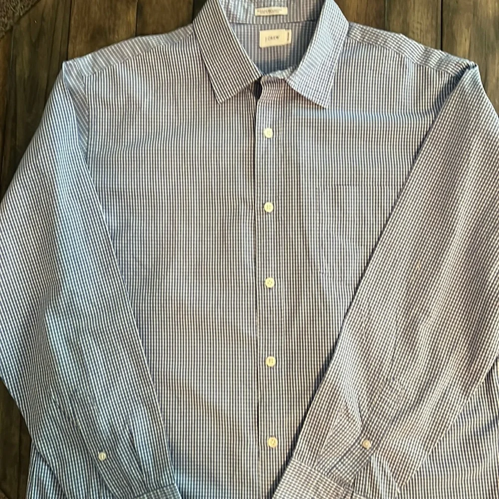 JCrew Men’s Cotton Long Sleeve Blue White Stripe Button Down Size L
